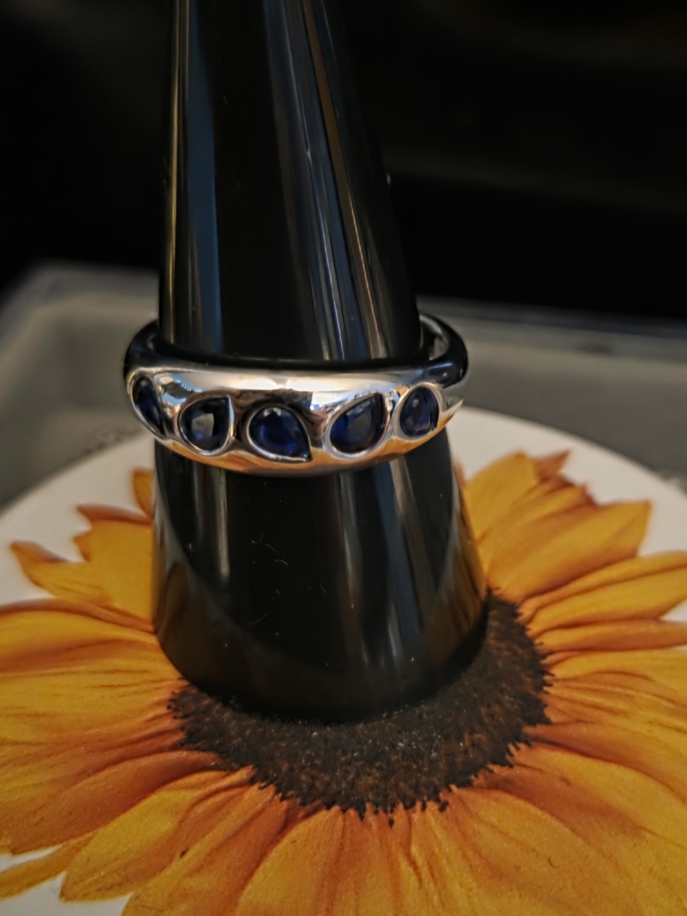 Sterling Silver Ring with Blue Teardrop Stones - Women's Ring
